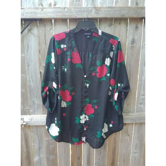 Torrid Black Floral Button Down Blouse Top 1X  #11566544 - Picture 1 of 6